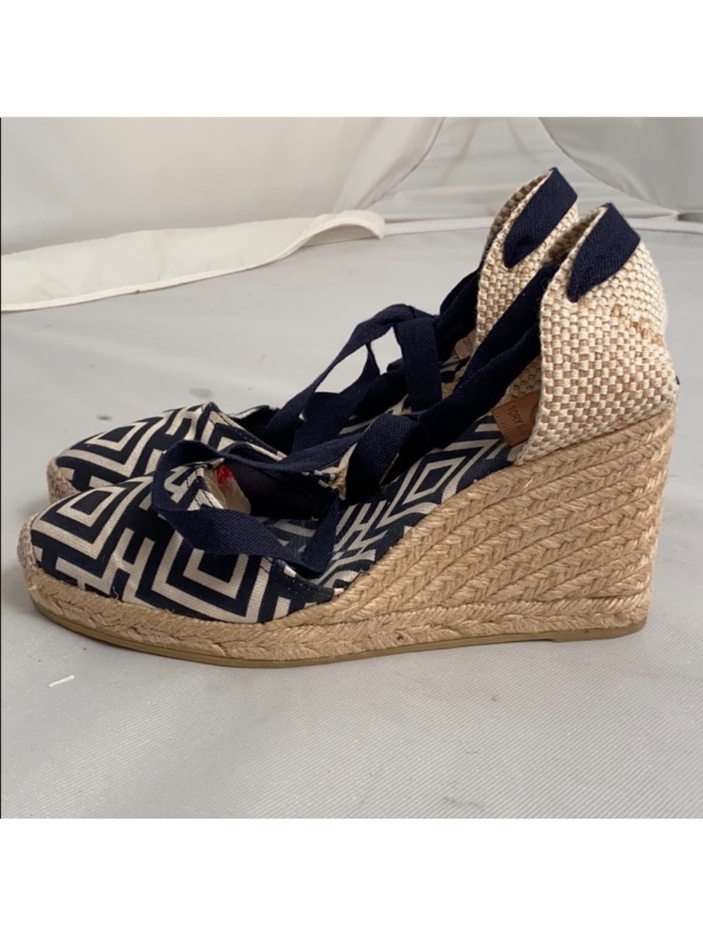 Tory Burch Clubhouse navy and cream geometric espadrilles size 40